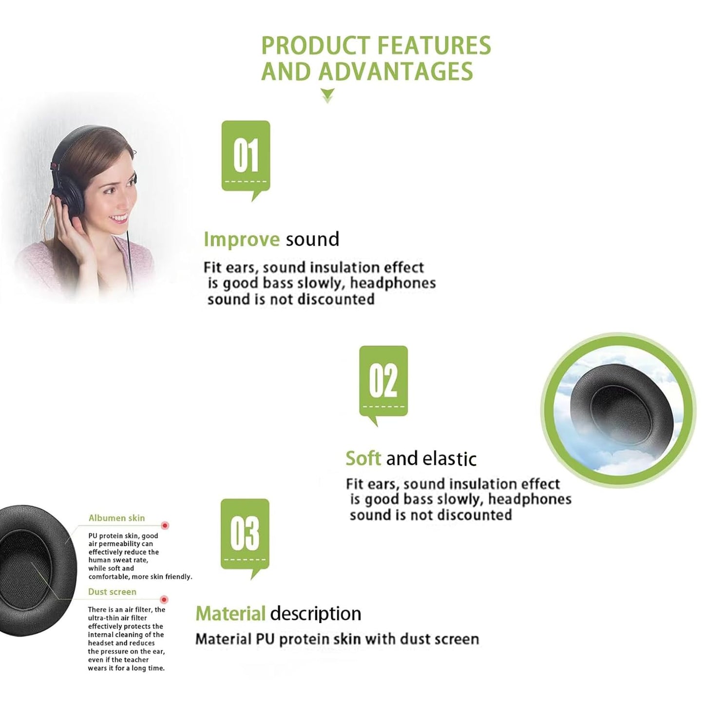 Replacement Earpads Ear Pad Pads Cushions Compatible for Mpow 059 Bluetooth Headphones (059 PAD)