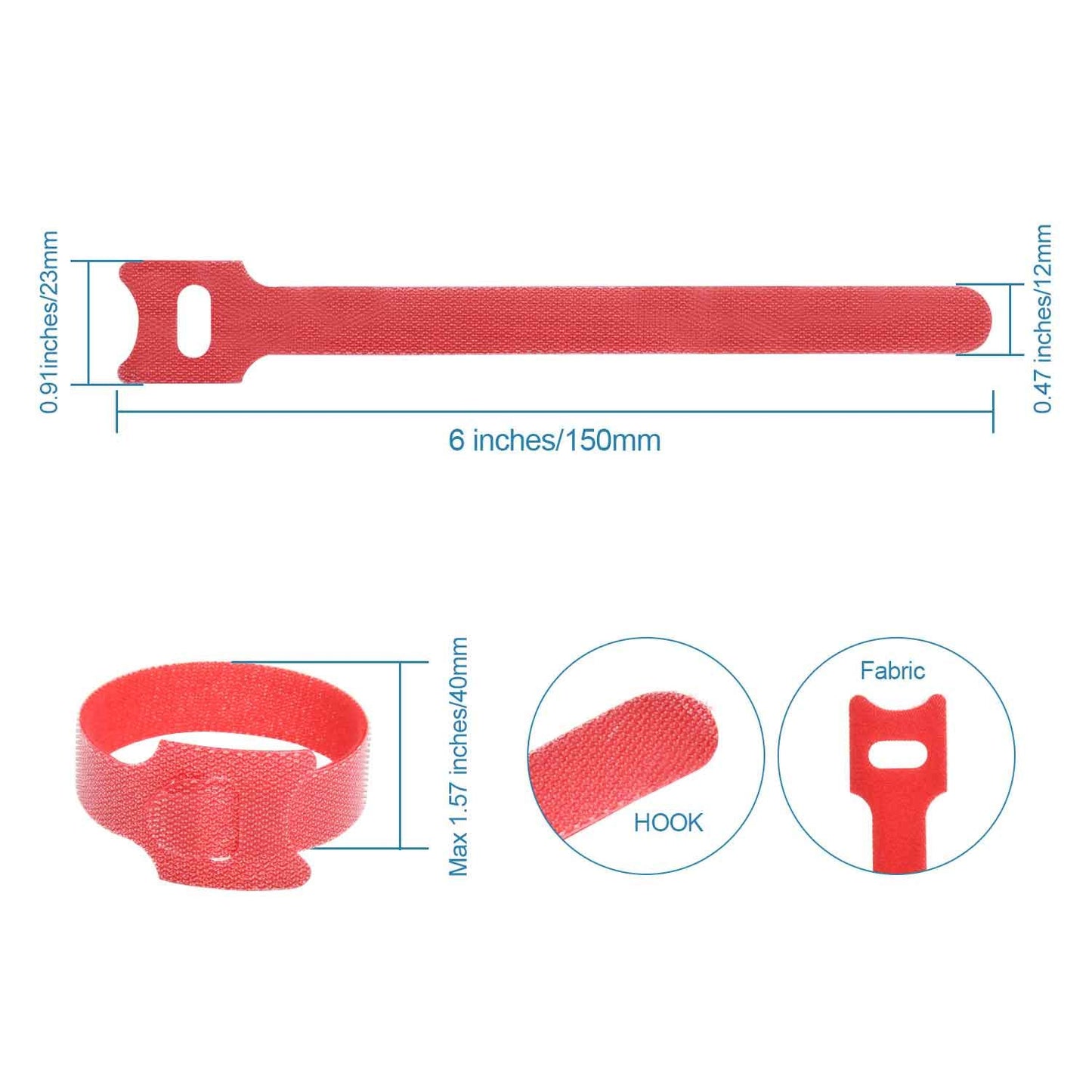 HMROPE 60PCS Fastening Cable Ties Reusable, Premium 6-Inch Adjustable Cord Ties, Microfiber Cloth Cable Management Straps Hook Loop Cord Organizer