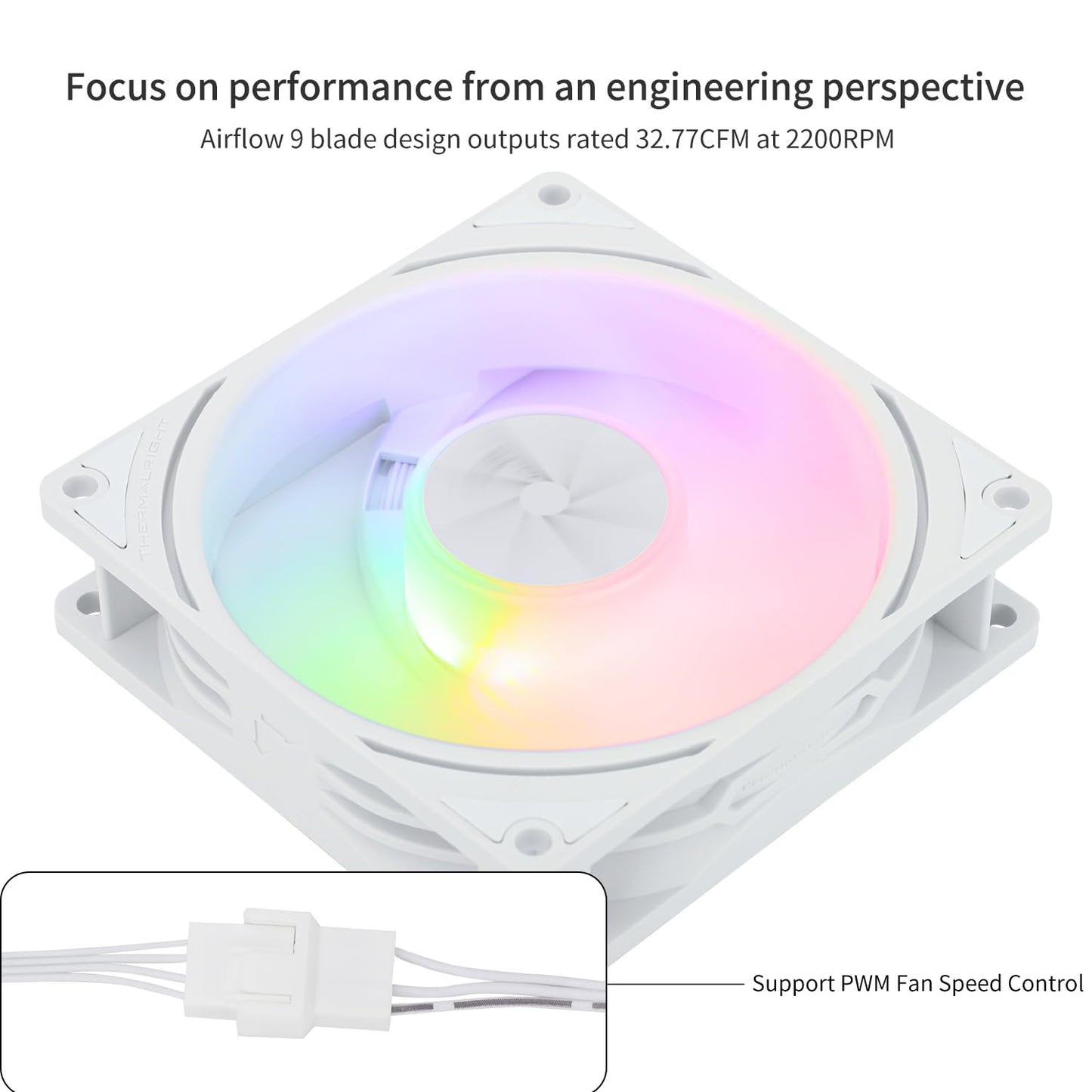 Thermalright TL-P9W-S CPU Fan, Computer Case ARGB Fan Quiet 4PIN PWM PC Cooling, High Performance 92mm Silent Cooler, 2200RPM Speed, CPU Cooling