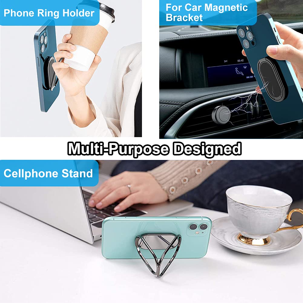 Cell Phone Ring Holder Finger Kickstand, CLZWiiN Foldable 360° Rotation Cellphone Stand for Desk, Office Desktop, Magnetic Car Mount, Metal