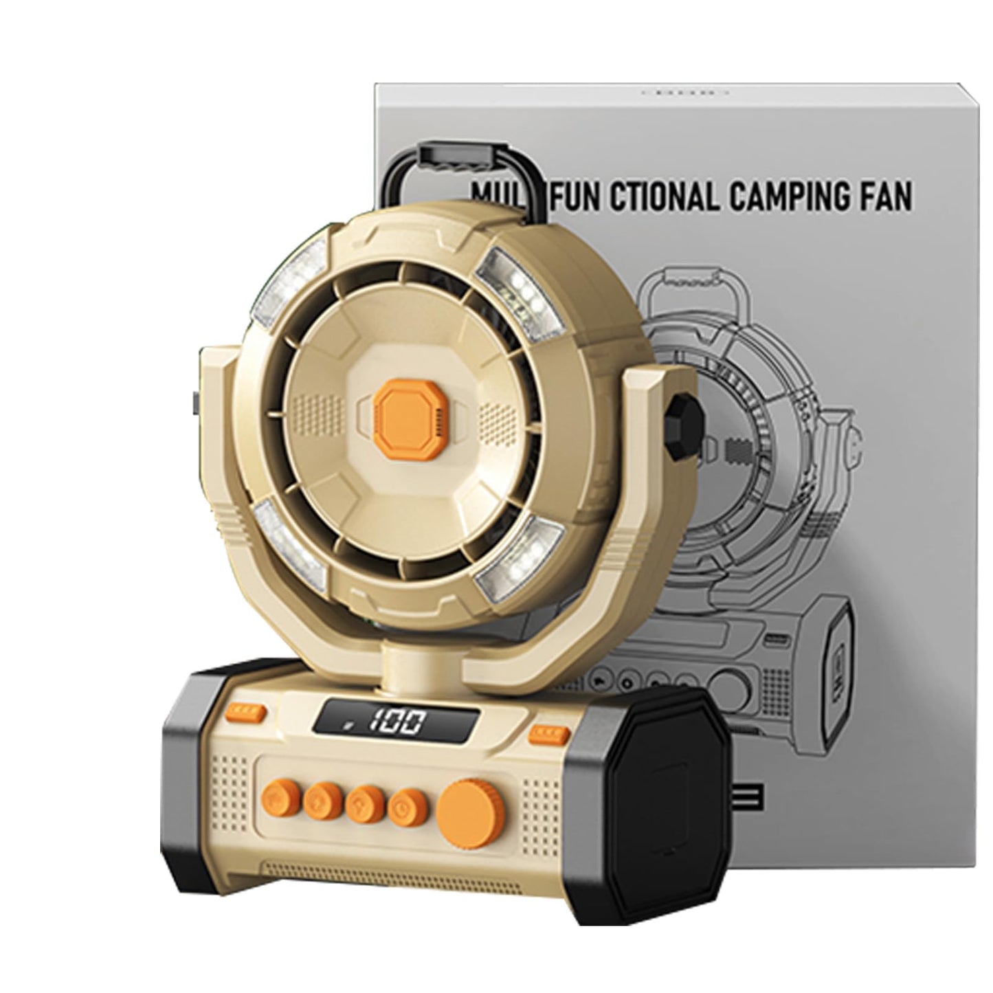 YUHANG Camping Fan Rechargeable Battery Powered - 40000mAh,Infinitely Adjustable Speed, 180° Rotating Fan Head,LED Lighting, With Timer,Remote