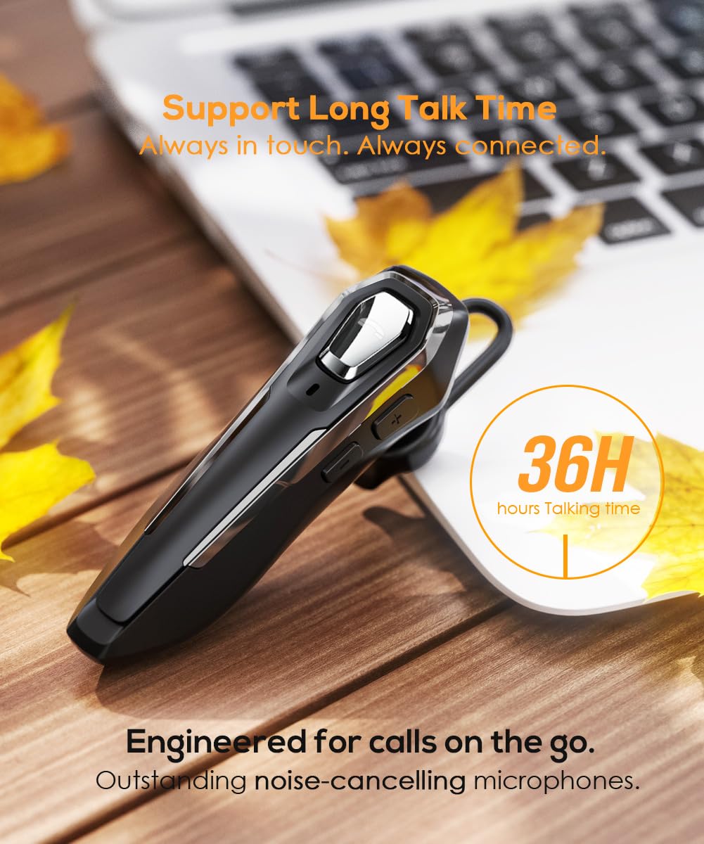BEVCEFCC Wireless Headsets V5.4 with Noise Canceling Mic Single Earphones Bluetooth Headset 36Hrs Talking Time Wireless Bluetooth Headphones