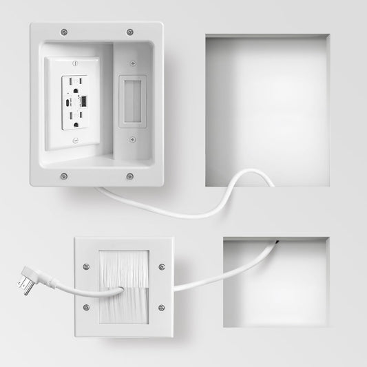 GEVINFA in-Wall TV Cable Management Kit with Power, Dual Outlets, USB-A & USB-C Ports, 9ft/109in Cord, Includes Wall Cutting Tools, Hide TV Wires for