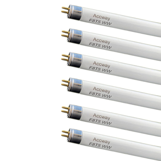 Accway (6 Pack) F8T5/WW 12’’ Linear Fluorescent Light Bulb, 8W Warm White T5 Tube, 3000K Soft White Lamp, G5 mini Bi Pins Base Replacement for Under