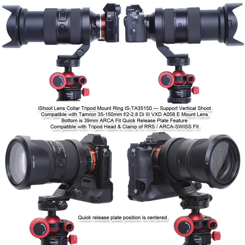 iShoot Tripod Mount Ring Lens Collar Compatible with Tamron 35-150mm f/2-2.8 Di III VXD A058 E Mount, Lens Support Holder Bracket Bottom is Arca-Swiss