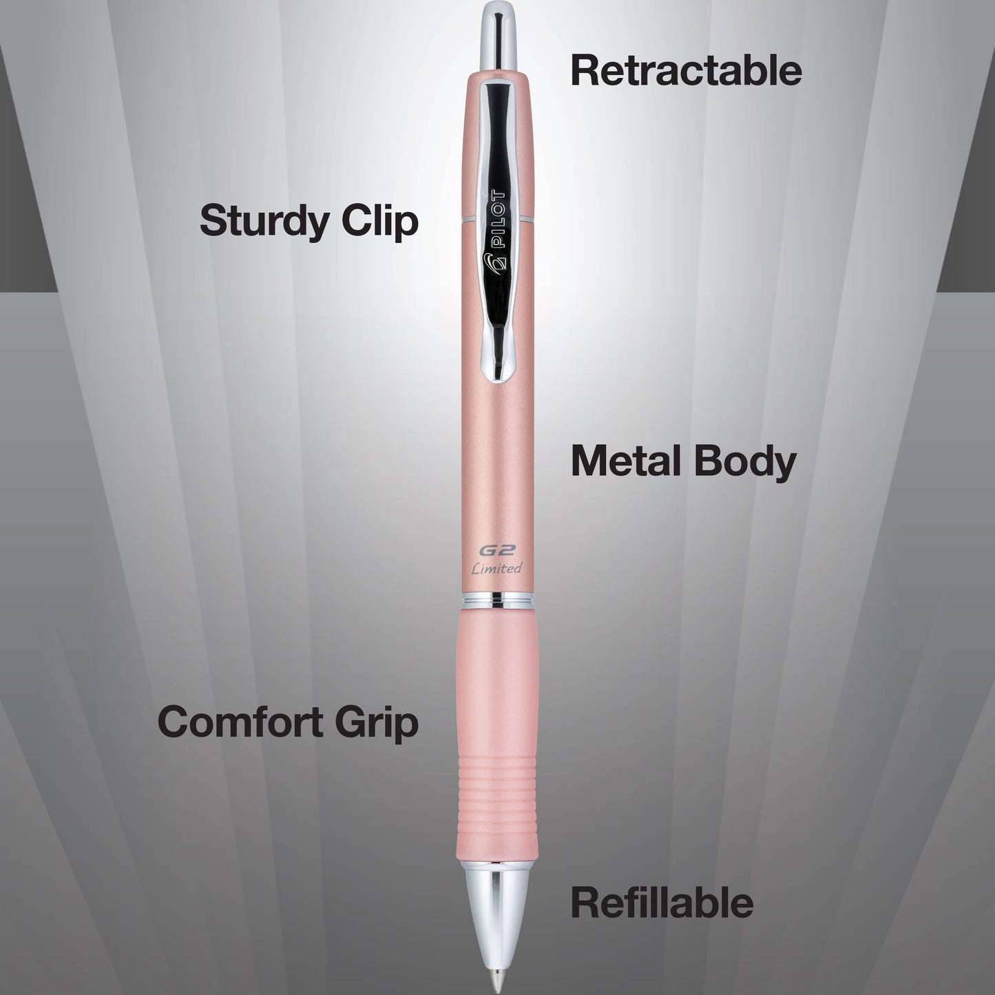 Pilot G2 Limited Refillable & Retractable Gel Pen, Fine Point, Rose Gold Barrel, 0.7 mm, Black Ink, Single Pen