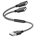 POHFP USB Y Splitter 1 in 2 Out 1Ft/30cm, USB Male to 2 Female Cable for PC/Laptop/MacBook/Keyboard/PS4/PS5/Flash Drive/LED Etc.(Black)