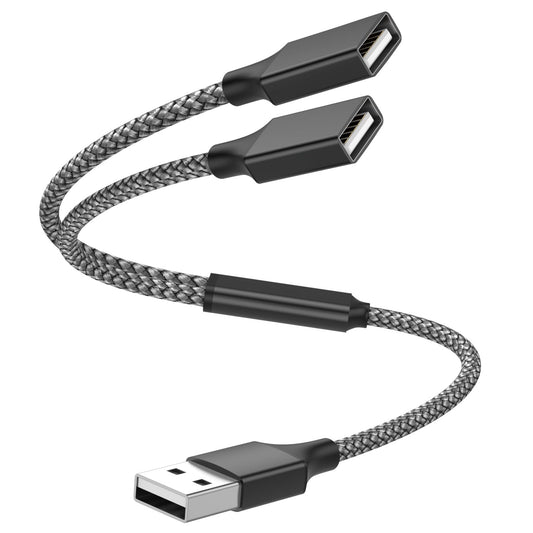 POHFP USB Y Splitter 1 in 2 Out 1Ft/30cm, USB Male to 2 Female Cable for PC/Laptop/MacBook/Keyboard/PS4/PS5/Flash Drive/LED Etc.(Black)