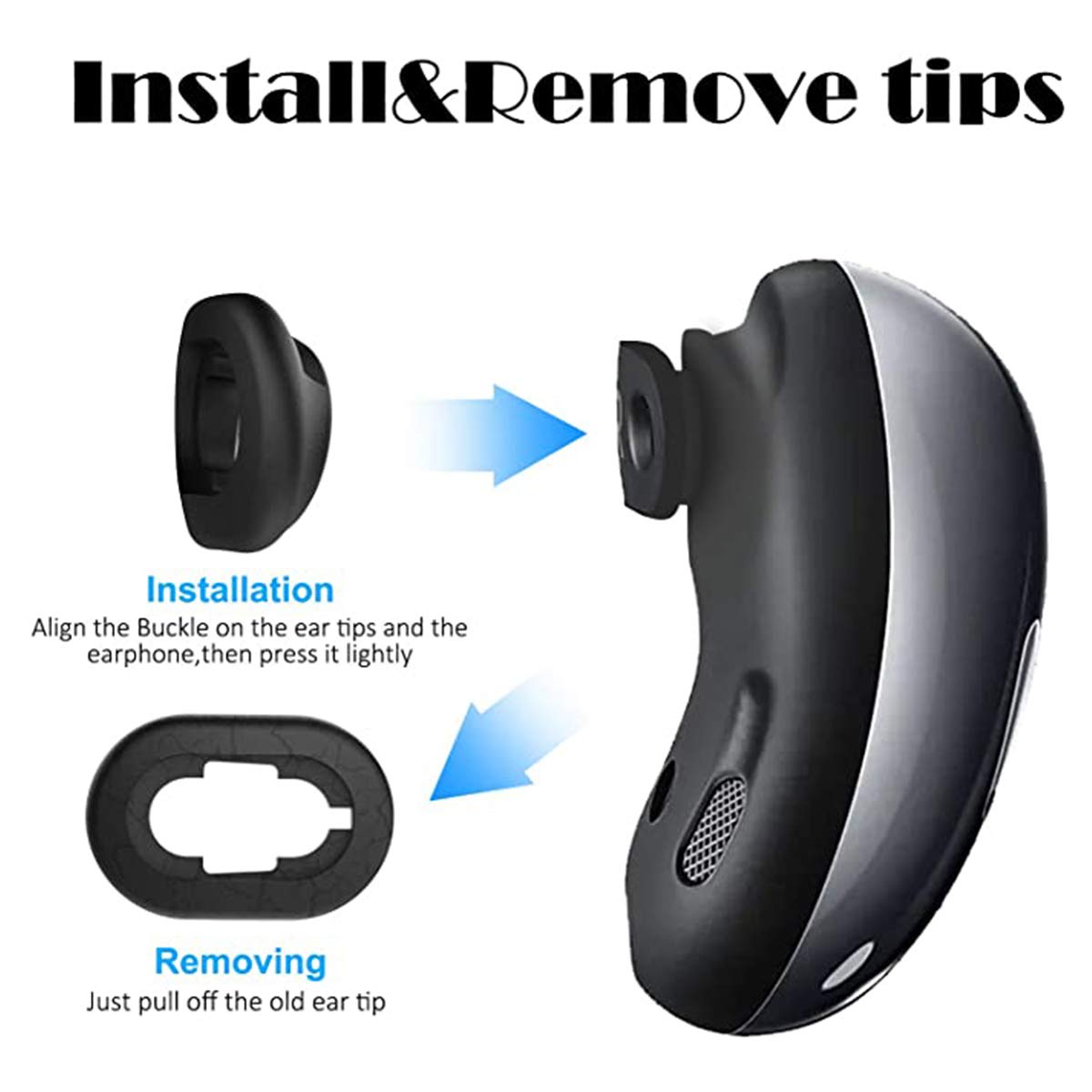 Woocon [8 Pairs] for Galaxy Buds Live Ear Tips Silicone Anti-Slip/Dust Ear Tip Accessories Compatible with Samsung Galaxy Buds Live - S/L (Black)