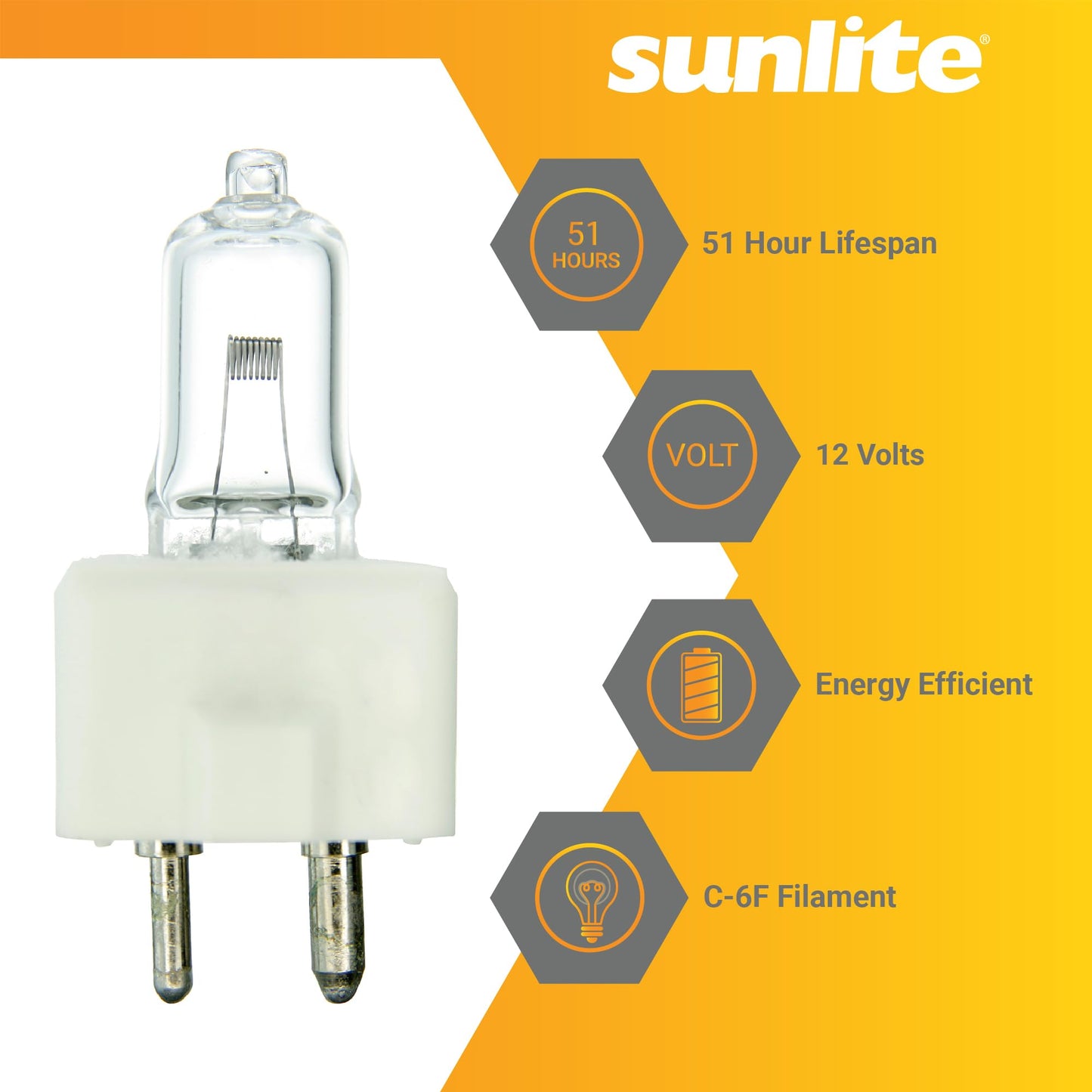 Sunlite T3.5 FDT Light Bulb, 100 Watts, 8.33A, 12V, C-6F Filament, 2900 Lumens, 99 CRI, GZ9.6 Base, Clear Finish, 3300K Warm White, Ideal for Closet