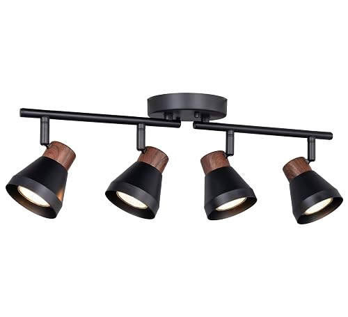 CRAFTRONOS 4 Light Modern Track Lighting Kit Black and Faux Wood Finish, Flexibly Adjustable Arm with Multi-Directional Ceiling Spotlight for Kitchen