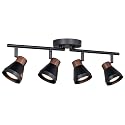 CRAFTRONOS 4 Light Modern Track Lighting Kit Black and Faux Wood Finish, Flexibly Adjustable Arm with Multi-Directional Ceiling Spotlight for Kitchen