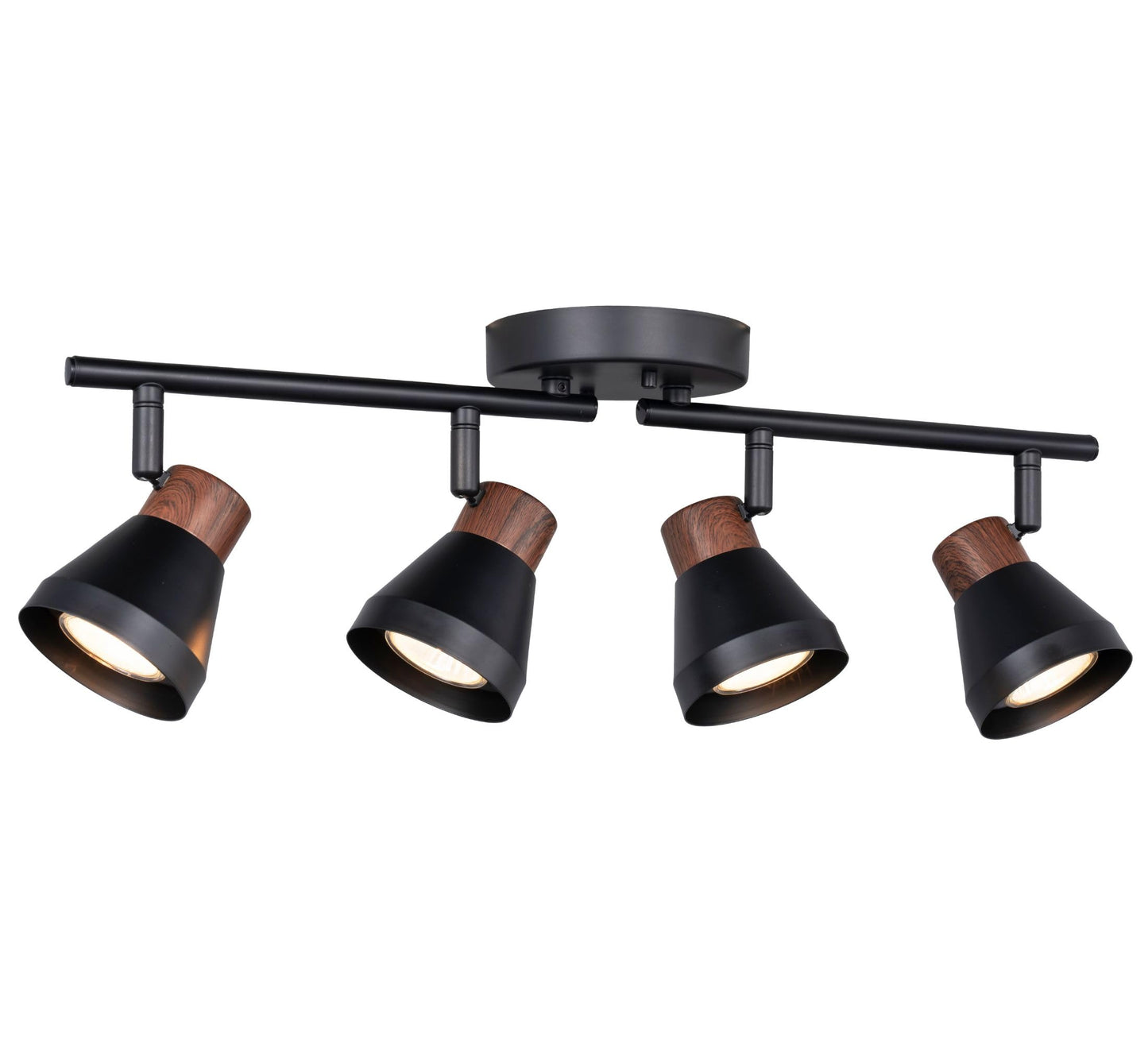 CRAFTRONOS 4 Light Modern Track Lighting Kit Black and Faux Wood Finish, Flexibly Adjustable Arm with Multi-Directional Ceiling Spotlight for Kitchen
