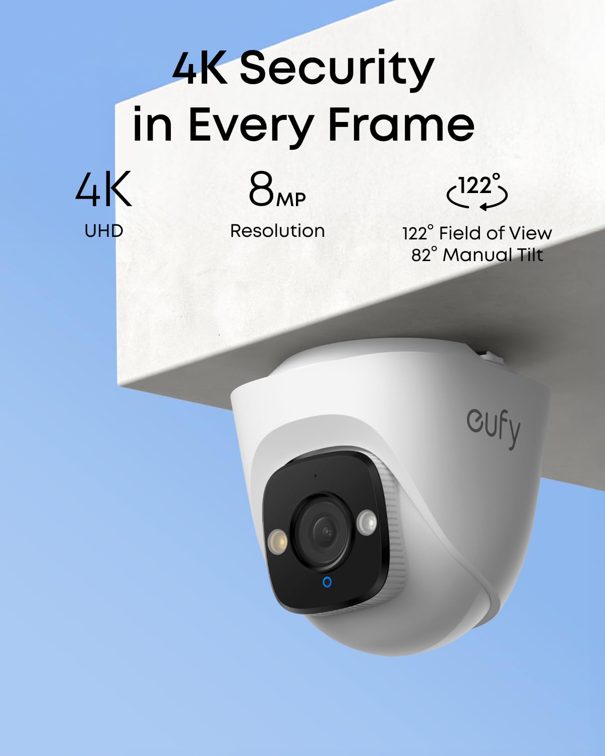 eufy PoE Bullet Security Camera E41, NVR Wired Add On Cam, Requires eufy NVR,4K UHD, 24/7 Recording, Human/Vehicle/Pet AI Detection, Red and Blue
