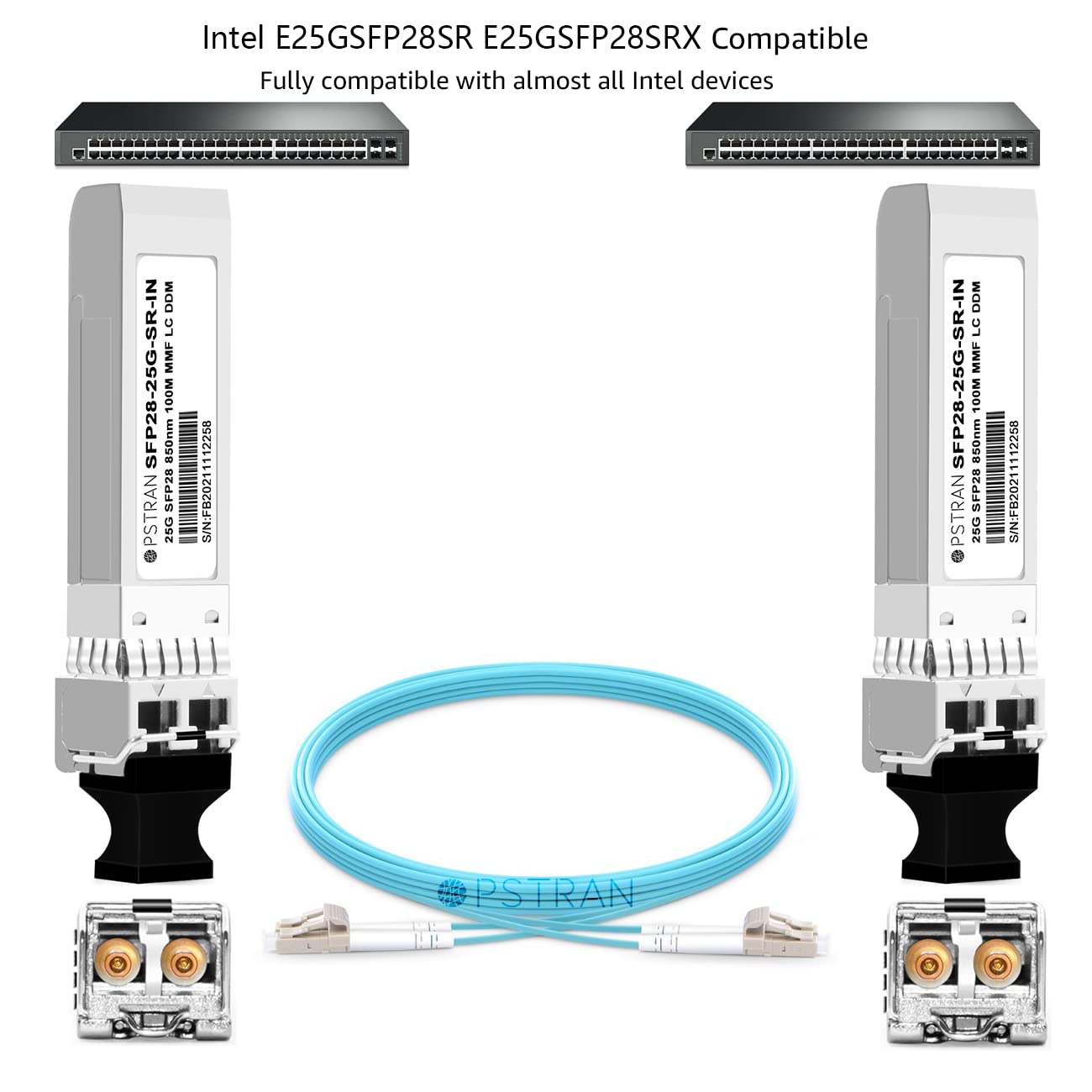 OPSTRAN 25GBASE-SR SFP28 Optical Transceiver Module Compatible with Intel E25GSFP28SR E25GSFP28SRX 25G SFP28 850nm 100m DOM Duplex LC MMF