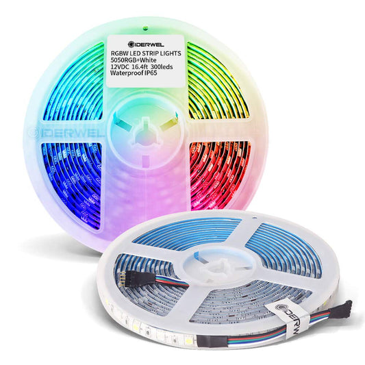 GIDERWEL RGBW LED Strip Light,16.4ft RGB+Cold White SMD5050 Flexible 12V LED Strips 300LEDs,Dimmable Mixed Color Changing LED Tape Light Ambiance