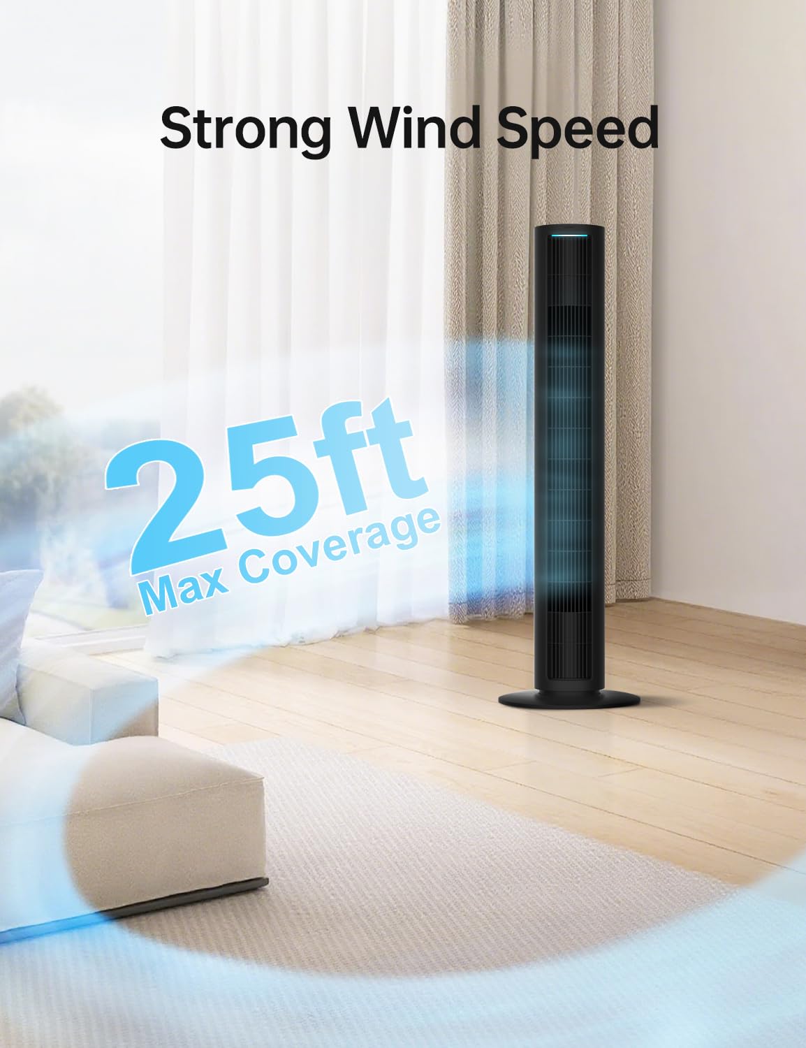 PHILODECO Tower Fan For Bedroom, 40 Inch Bladeless Fan, 80 ° Oscillating Fan, Silent Floor Fan With Remote Control Led, 4-Speed Multiple Modes, 7h