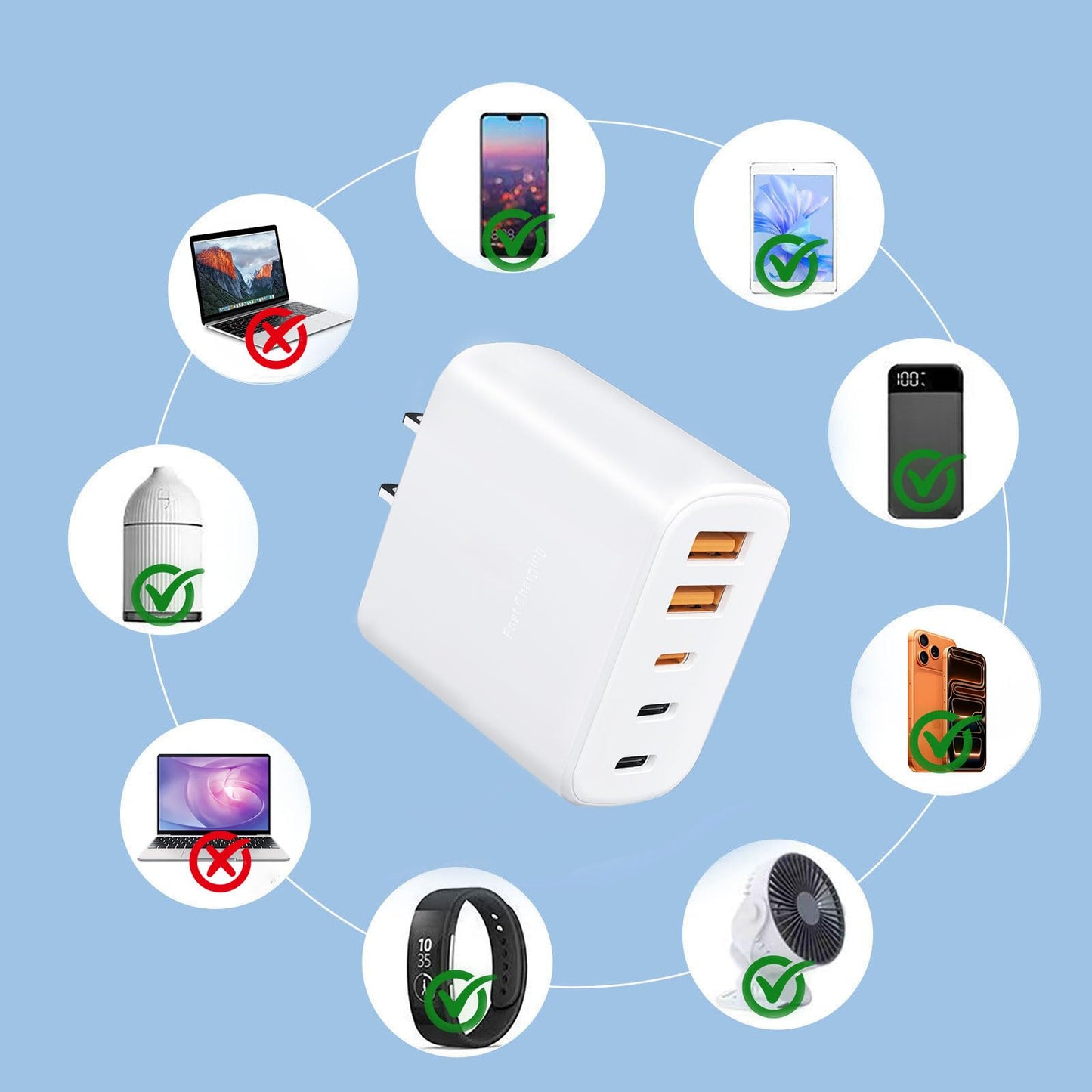 60W USB-C Charger?1-Pack 5-Port (3X USB-C + 2X USB-A) Fast Charging Block with 4FT + 6FT C-to-C Cables?Compatible for i Phone 17/17 Pro/17 Pro