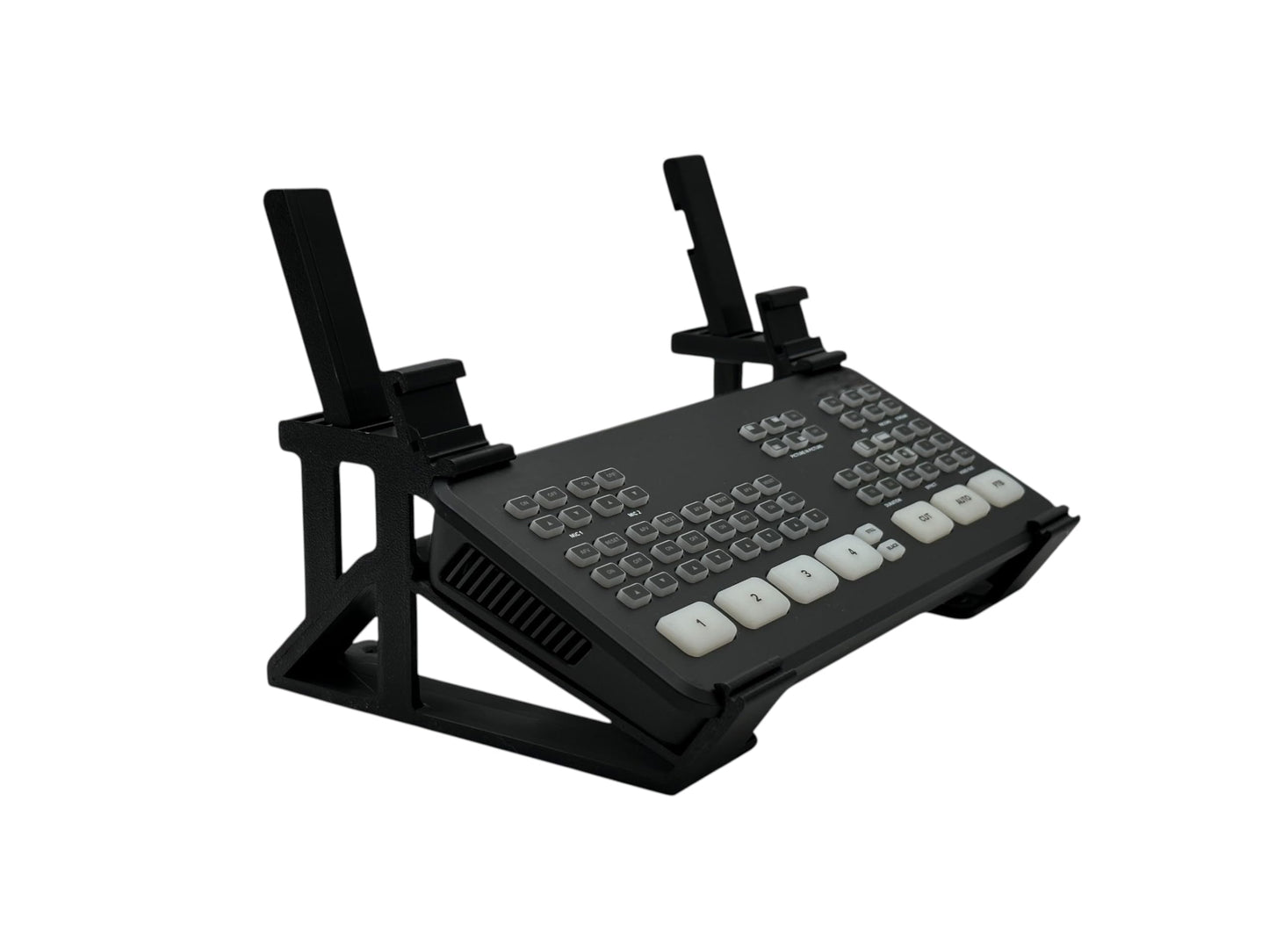 Iron Prints Stand for ATEM Mini Series + Thin Monitor (up to 33 mm) - 6 Cold Shoe Slots, 30 Degree Viewing Angle, Slip-On Design, Non-Slip Feet