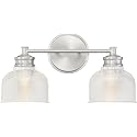 Meridian M80034BN Traditional Farmhouse Clear Halophane Glass Bathroom Vanity Wall Light, 2-Light 120 Total Watts, 9" H x 16" W, Brushed Nickel
