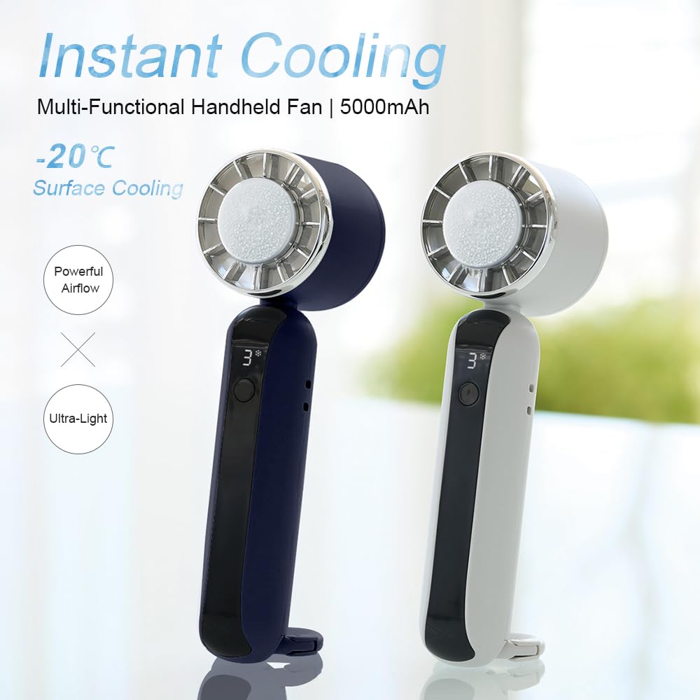 Handheld Mini Portable Fan,Handheld Fan with Ice Cooling,USB Rechargeable Portable Fan,Up to 13 Working Hours, Lightweight Personal Fan with 3 Speeds