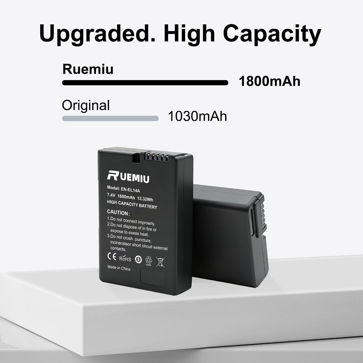 RUEMIU 2-Pack Upgraded 1800mAh EN-EL14 EN-EL14A Battery Compatible with Nikon D3200 D3100 D3400 D3300 D5600 D3500 D5100 D5200 D5300 D5500 DF Coolpix