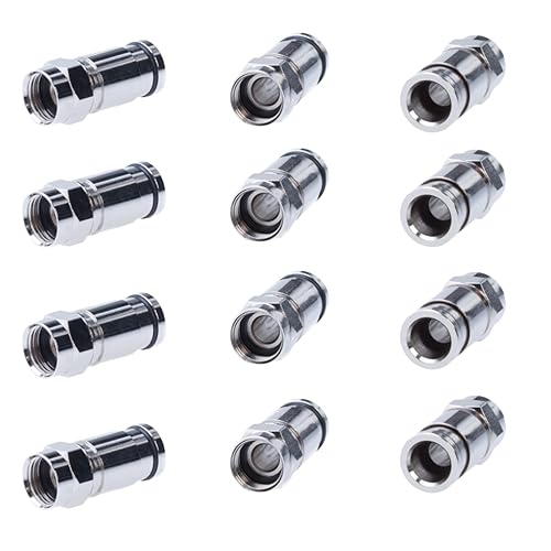 SATMAXIMUM RG6 F Type Compression Connector, All-Metal Coaxial Fitting Plug for Satellite & Cable TV - Compatible with Standard Compression Tools, 0.3