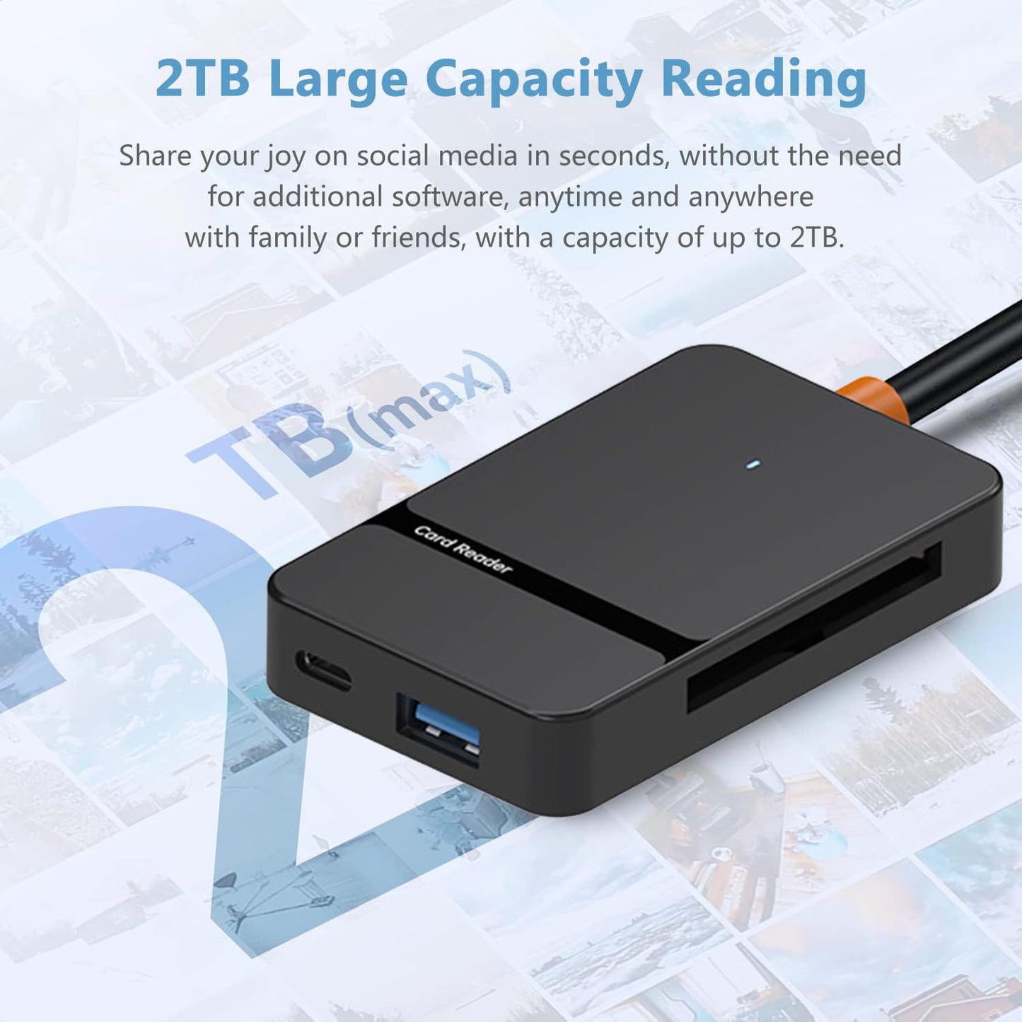 USB C USB 3.0 Dual Interface Multi Card Reader, OTG Adapter, with 4 Card Slots, USB C/A Ports, 5Gbps, 2TB Capacity, Suitable for SD MS CF TF Cards