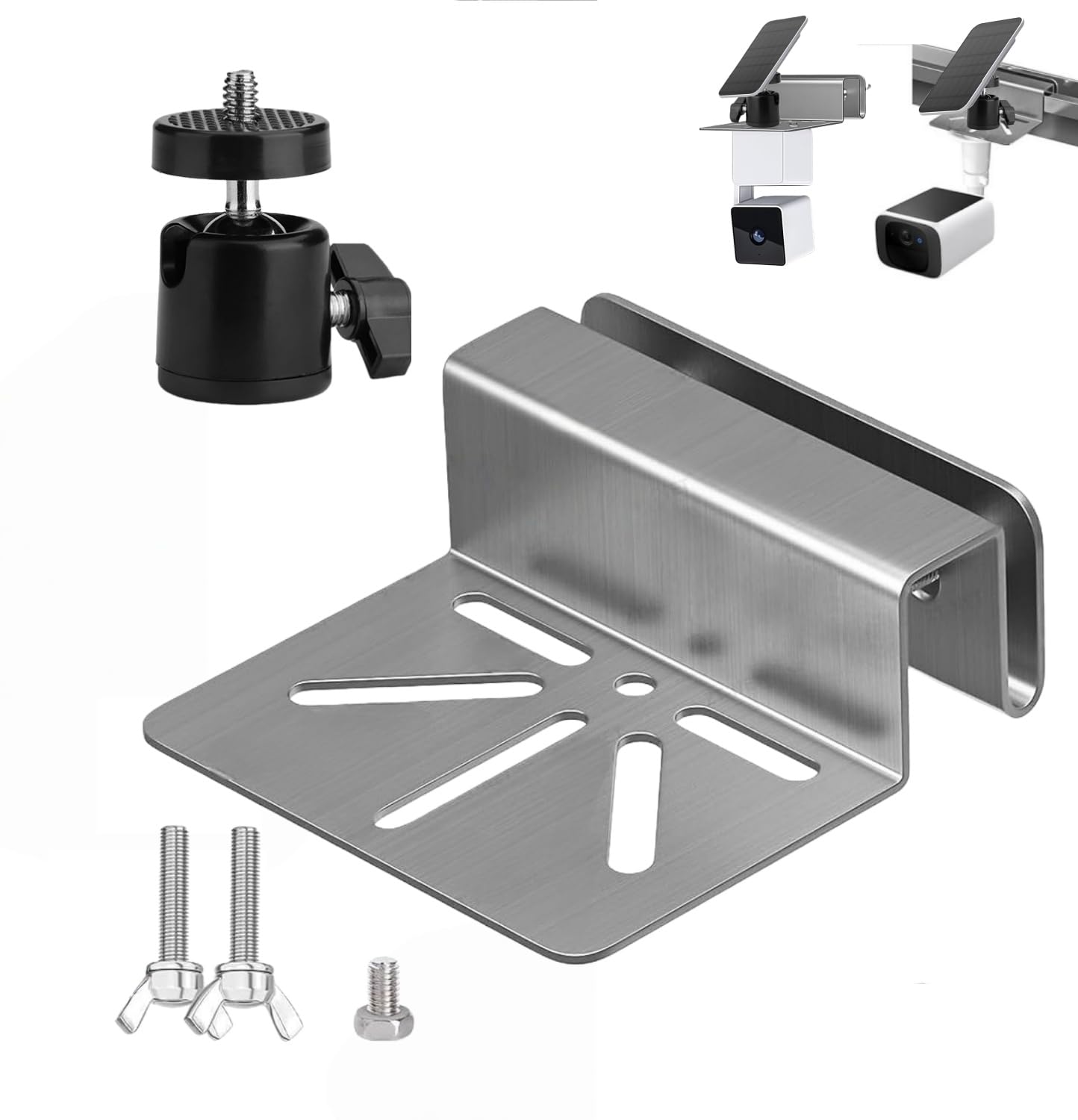 CTXSumTec Pan-Tilt Gutter Mount for Eufy Cameras/Arlo Solar Panels, 360° Adjustable Stainless Steel Bracket, No-Drill Install, Weatherproof, Fits Eufy