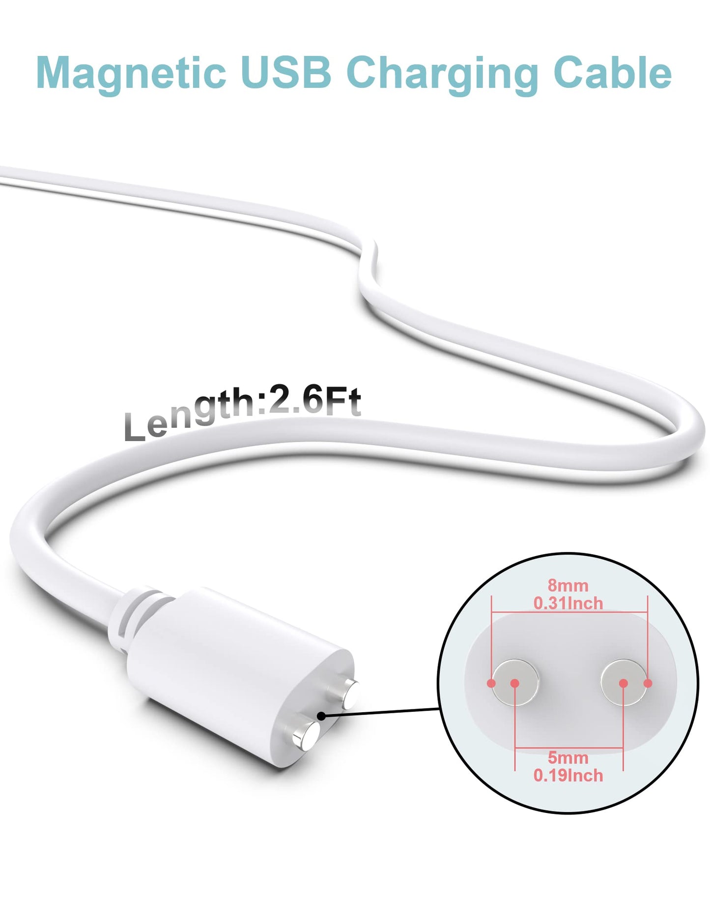 Bicmice 2.6Ft Magnetic USB DC Charger Cable Wireless Replacement Charging Cord-(5mm/0.2in)