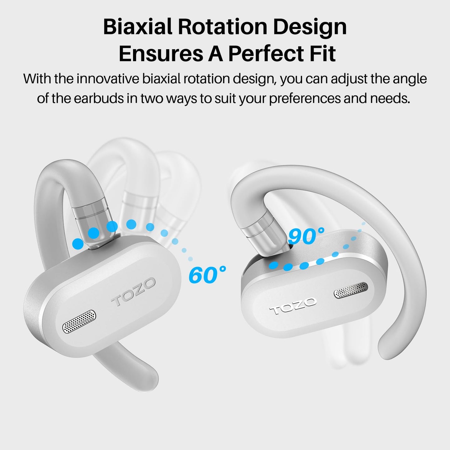 TOZO O2 Open Ear Wireless Earbuds,Multi-Angle Adjust 42H Bluetooth 5.3