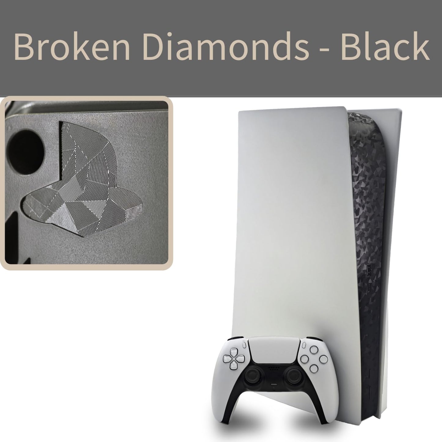 Luck&Link PS5 Console Center Part Protection Texture Sticker, Broken Diamonds - Black, Vinyl, Scratch Resistant, Fits Perfectly, Easy to Apply
