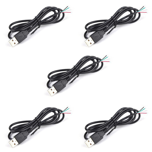 kuosbiu 5Pcs 3.2Ft 28AWG USB 2.0 Male 4Pin Pigtail Cable, 5V 1A USB Type A 4 Core Bare Wire Open End Extension Cable for DIY Repair Cable