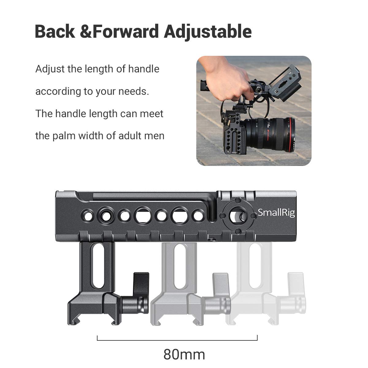 SmallRig NATO Top Handle Quick Release Handgrip, Built-in Cold Shoe Mount, 1/4''-20 and 3/8''-16 Thread Holes, Locating Holes for ARRI Standard