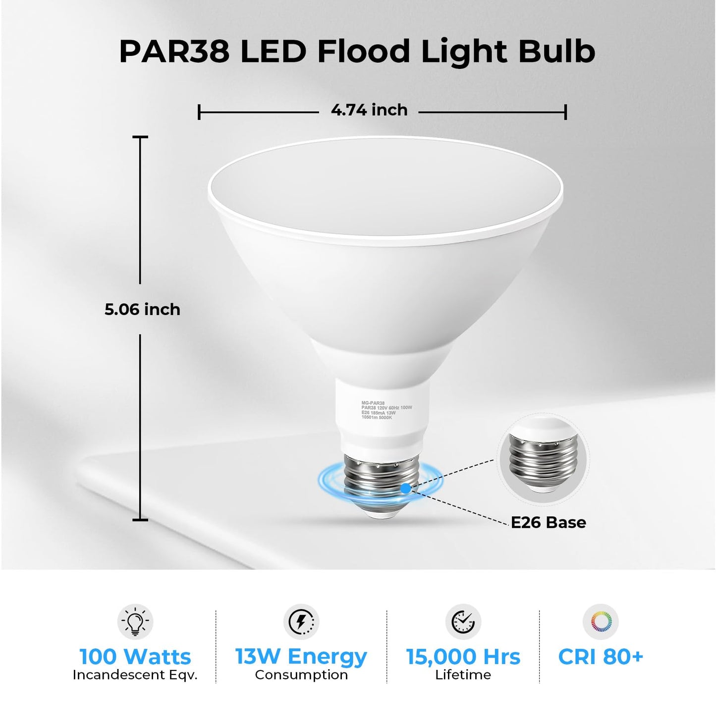 GvvooHome PAR38 LED Outdoor Flood Light Bulbs, 100W Equivalent, 5000K Daylight White, Dimmable Waterproof LED Floodlight for Porch Yard Garage, E26