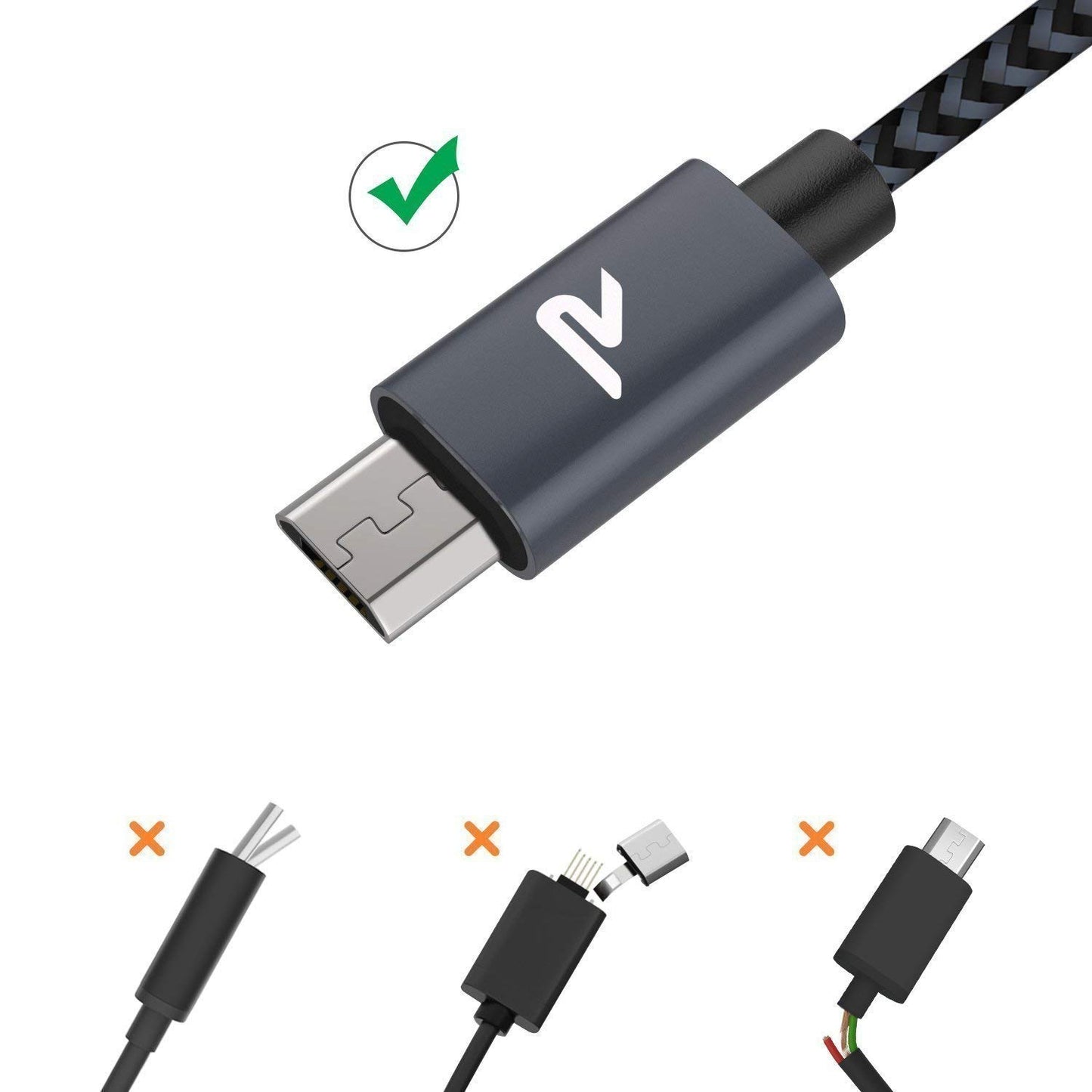 RAMPOW Micro USB Cable [2 Pack/3.3ft] QC 3.0 Fast Charging & Sync Android Charger, Braided Nylon Micro USB Cables for Samsung Galaxy S7/S6 and Edge