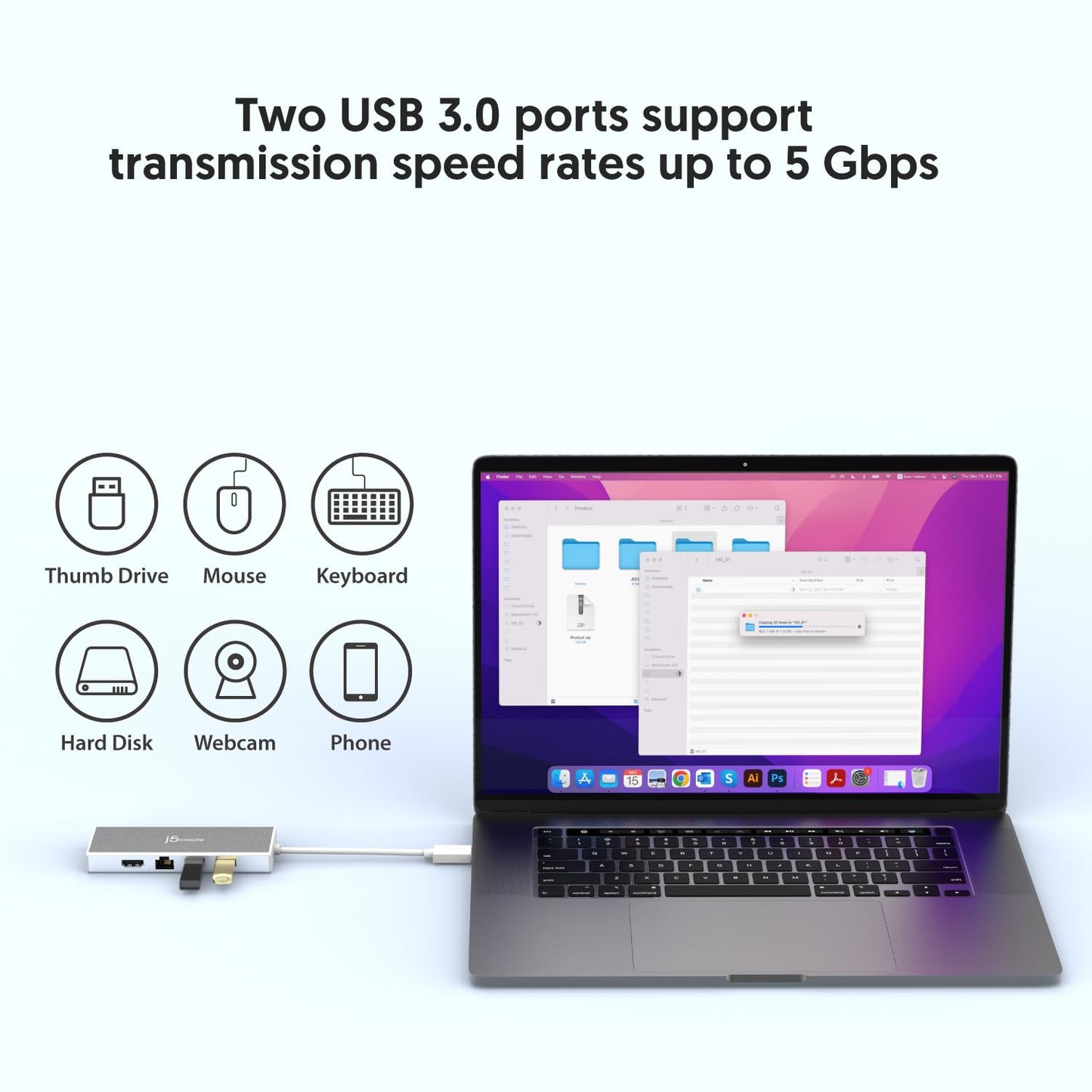 j5create USB 3.0 Hub with HDMI, VGA, RJ45 Gigabit Ethernet, 2 USB 3.1 Type-A Ports - High Speed Data Transfer Adapter for Mac, Windows, Desktop PC