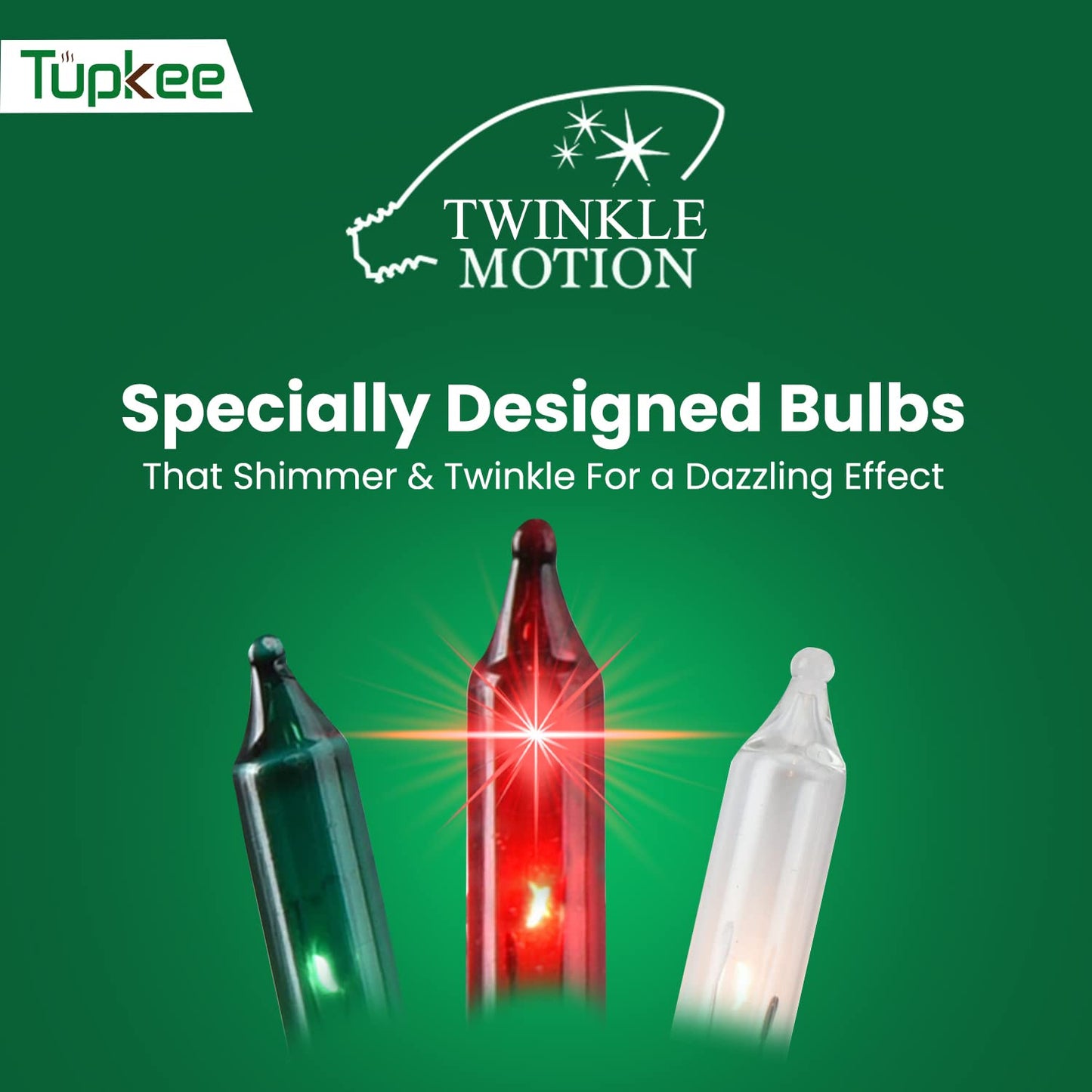 Christmas Random Shimmering Twinkle Lights - 12 of 100 Lights Twinkle - Indoor Outdoor - 20.5 Feet Light String, 100 Red, Green, & Clear Bulbs