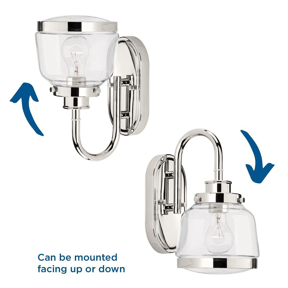 Progress Lighting P300080-104 Judson Collection Clear Glass Farmhouse Bath Vanity Light, 1-Light, Polished Nickel