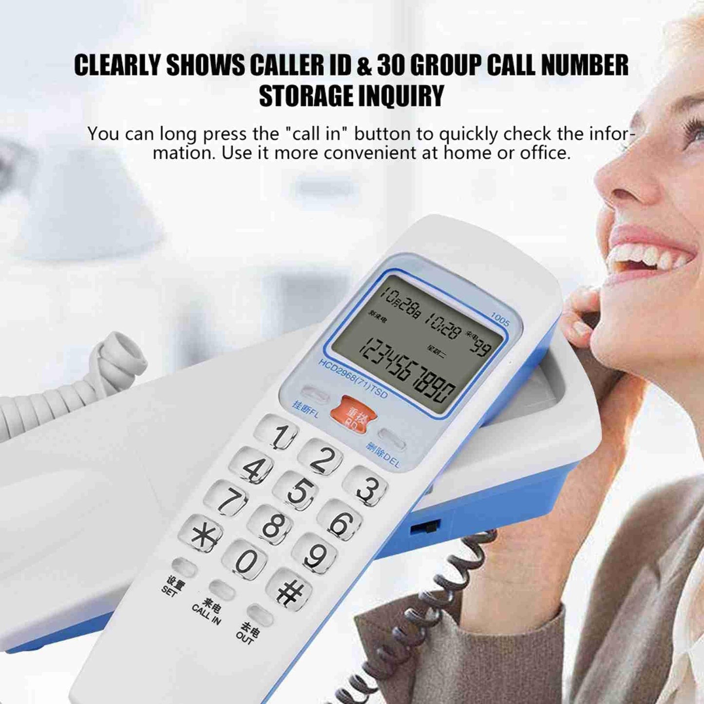 Landline Phone, /DTMF Trimline Corded Phone Caller ID Telephone Corded Phone Desk Put Landline Fashion Extension Telephone White