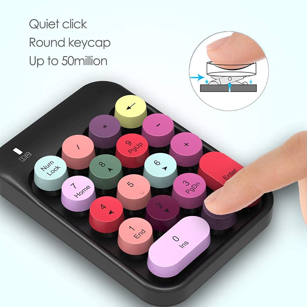 FELICON Wireless Numeric Keypad 18 Keys with 2.4G Mini Portable Silent Number Pad USB Receiver Financial Accounting Keyboard Extensions for Laptop
