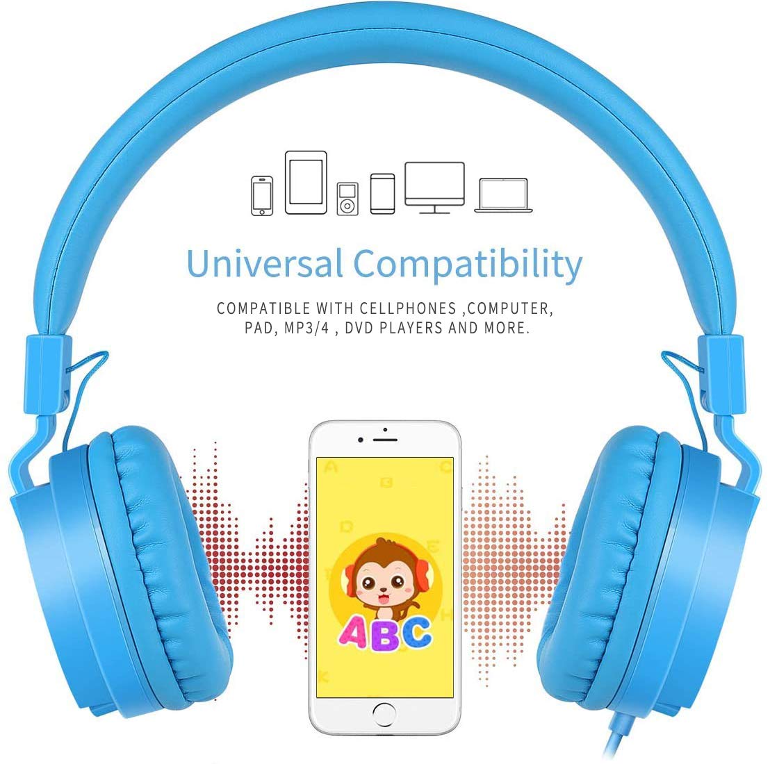 Kids Headphones, Gorsun Lightweight Stereo Wired Children's Headsets for Kids Adults Adjustable Headband Toddler Headset for Smartphones Computer Pad