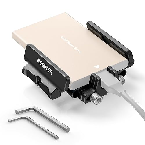 NEEWER Mount Bracket SSD Holder with Cold Shoe Cable Clamp, 1.6"-2.6" for Samsung T5 T7 SSD SanDisk Compatible with SmallRig Cage for BMPCC 4K 6K