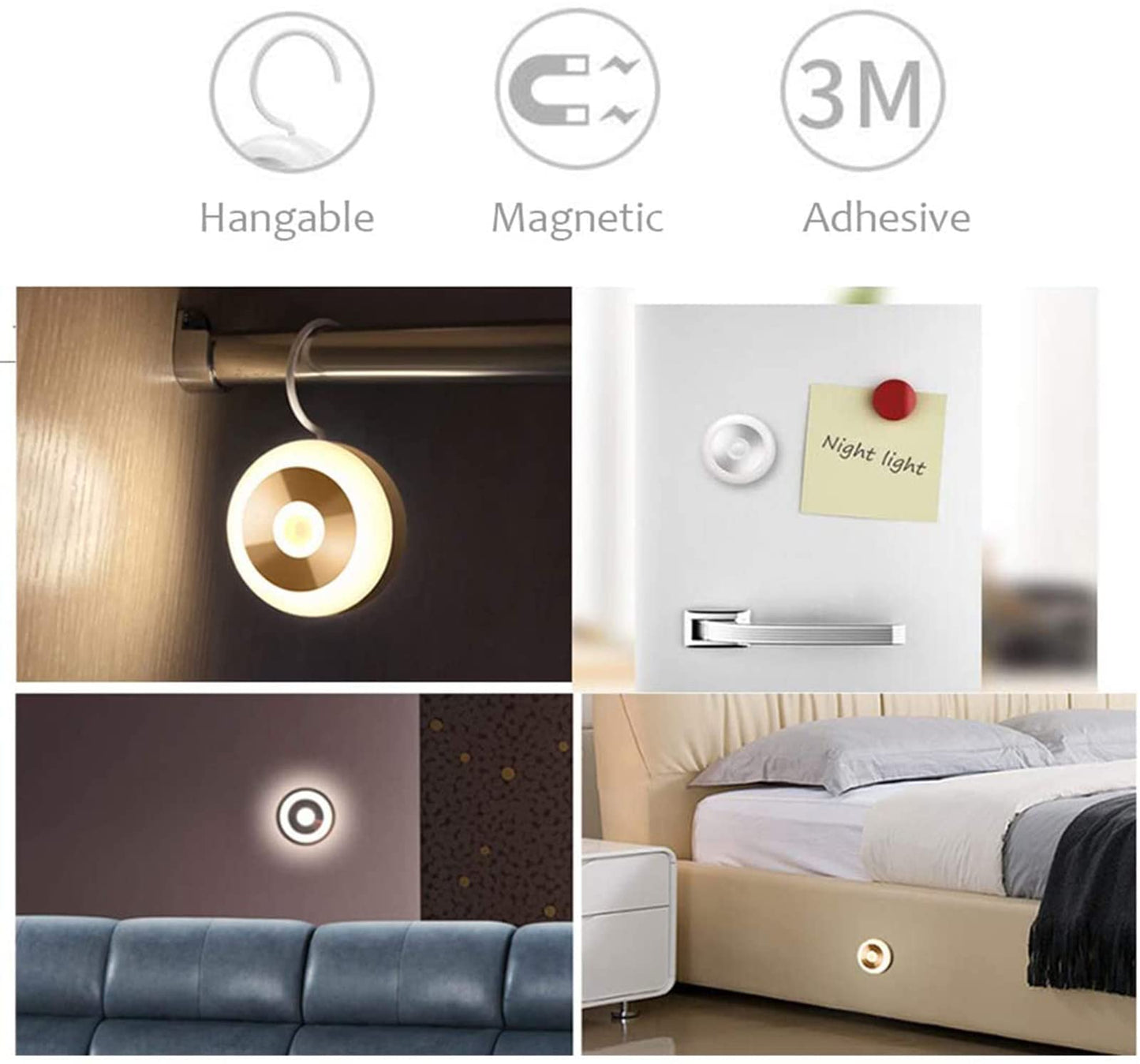 Iwinna Motion Sensor Night Light, Smart Night Light for Kids, LED Stairs NightLight Stick-On Closet Light Wall Motion Activated Lamp Warm White Light