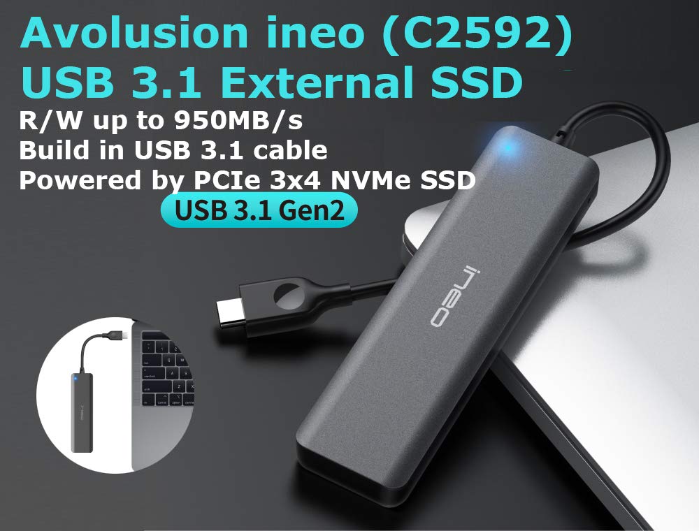 Avolusion ineo (C2592-960G+64G) Super Slim Portable 960GB (1TB) USB 3.1 External SSD + Free 64GB USB Flash Drive [Ultra Speed R/W up to 950MB/s] - 6