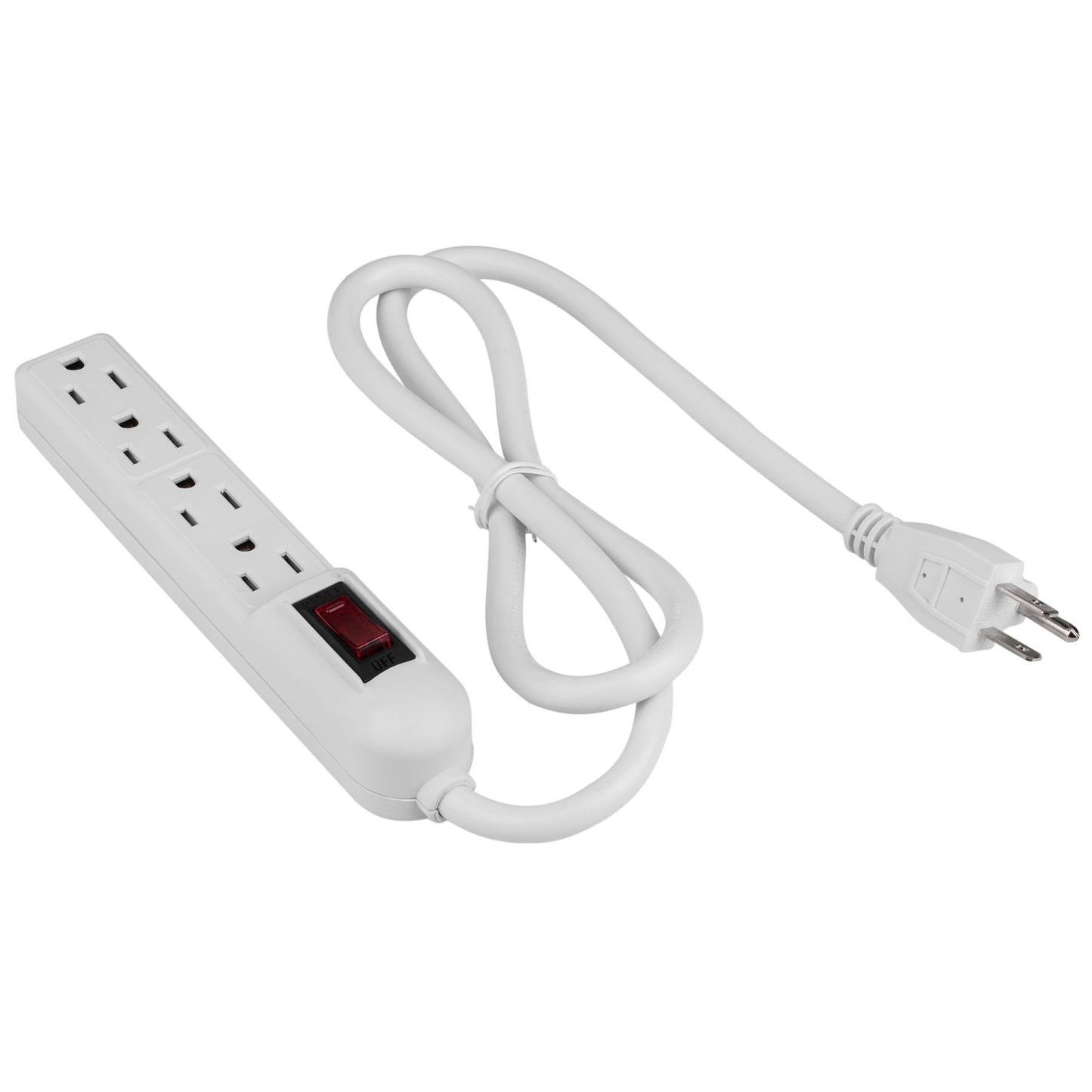 Parts Express 4 Outlet Slim Strip 3 ft. Cord and Circuit Breaker/Switch UL - White