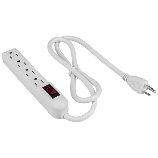 Parts Express 4 Outlet Slim Strip 3 ft. Cord and Circuit Breaker/Switch UL - White