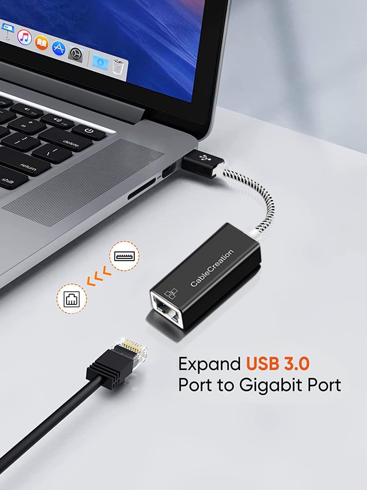 CableCreation USB to Ethernet Adapter, USB 3.0 to 10/100/1000 Gigabit Ethernet LAN Network Adapter Compatible with Nintendo Switch, MacBook, Windows
