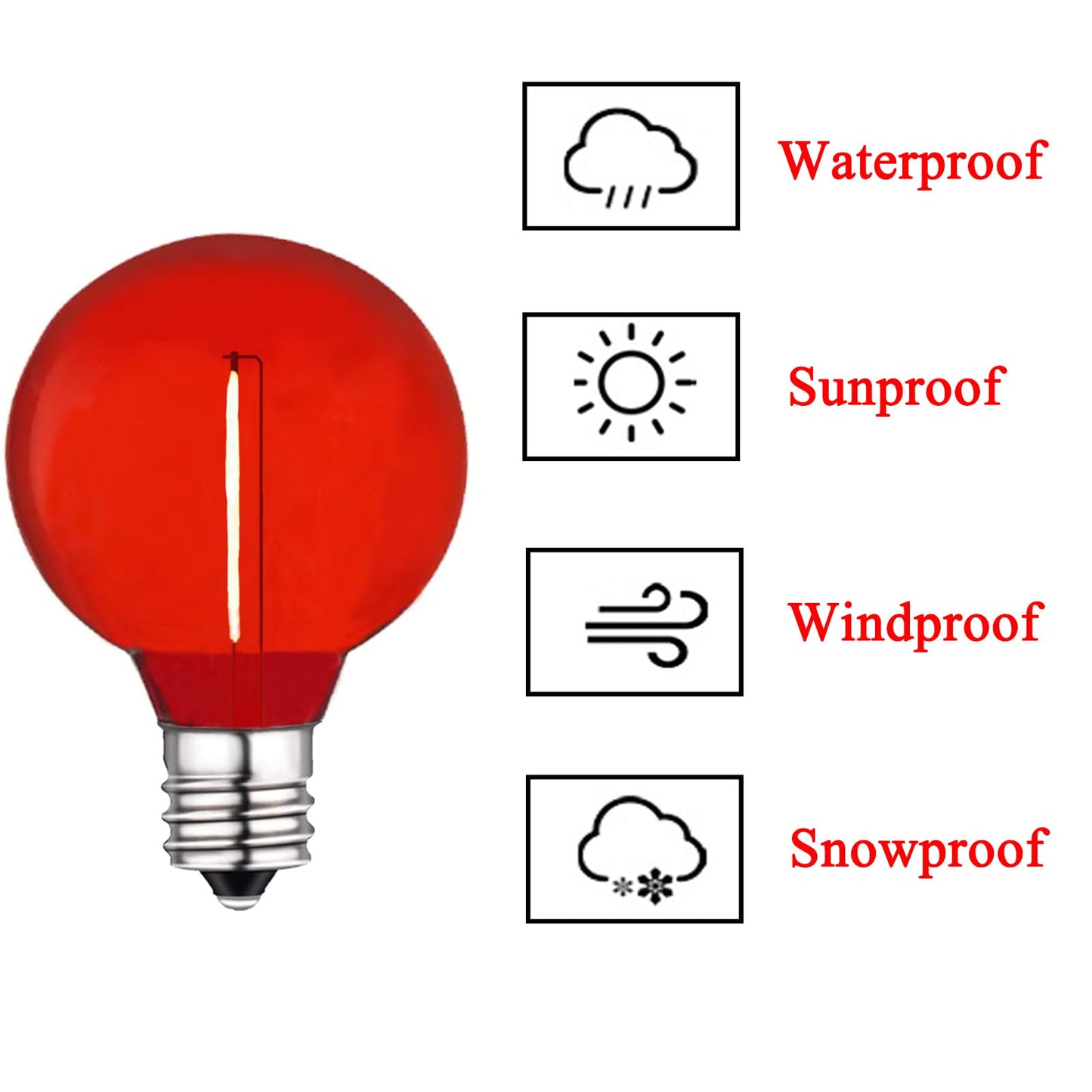 LRSUEYSKIN G40 Red LED Bulb 1W Replacement Light Bulbs Shatterproof Waterproof LED Outdoor String Lights Decorative Night Light E12/C7 Candelabra Base