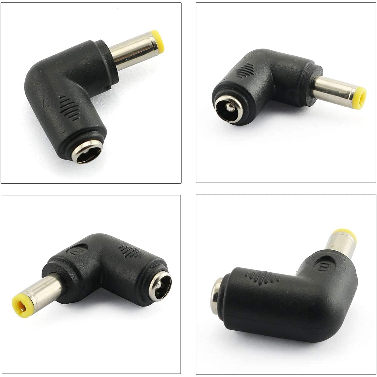 Longdex 4pcs 90 Degree 5.52.1 Mm Male Jack to 5.52.5MM Female Plug Right Angle L Shaped DC Power Connector Adapter for Laptop